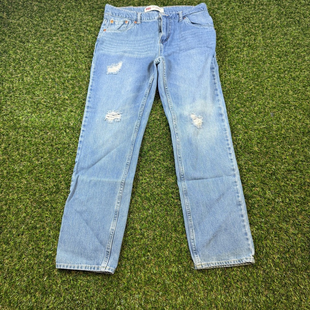 Levis 502 Regular Taper Jeans Light Wash Distressed Denim 29x29 Womens 18 Reg